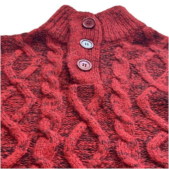 Fisherman Cable Knit Sweater Mens L Chunky 1/4 Button Mock Neck - Picture 3 of 9